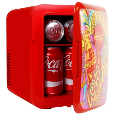 Coca-Cola 6 Can Portable Mini Cooler/Warmer, 4L Mini Fridge for Travel, Red