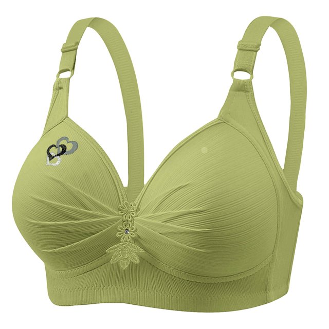 VEKDONE Woman's Printing Gathered Together Large Size Daily Bra Underwear No Rims Green M