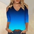 thumbnail image 2 of cfhntfmh 3/4 Sleeve Tops for Women Fashion Cold-Shoulder V Neck Printed T-Shirts Fall Lounge Solid Color Basic Vacation Shirts, 2 of 5