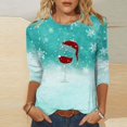 thumbnail image 1 of Meichang Hauts à Manches 3/4 pour Femmes T-Shirts Classiques de Noël avec Verre de Vin Graphique Coupe Ample Col Ras du Cou Hauts Décontractés Cadeaux pour Femmes pour Noël, 1 of 4