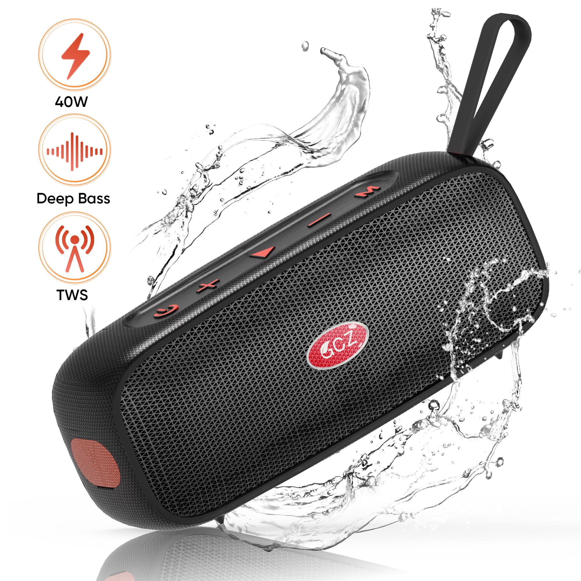 GCZ 40W Portable Wireless Bluetooth Speaker, True Wireless Stereo, Waterproof, Deep Bass, Black