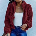 thumbnail image 1 of Veste Sherpa pour Femmes à Revers à Manches Longues Courte en Molleton Duveteux à Fermeture Éclair Vestes Manteau Hiver Chaud Uni Pelucheux Shaggy Vêtement d'Extérieur, 1 of 5