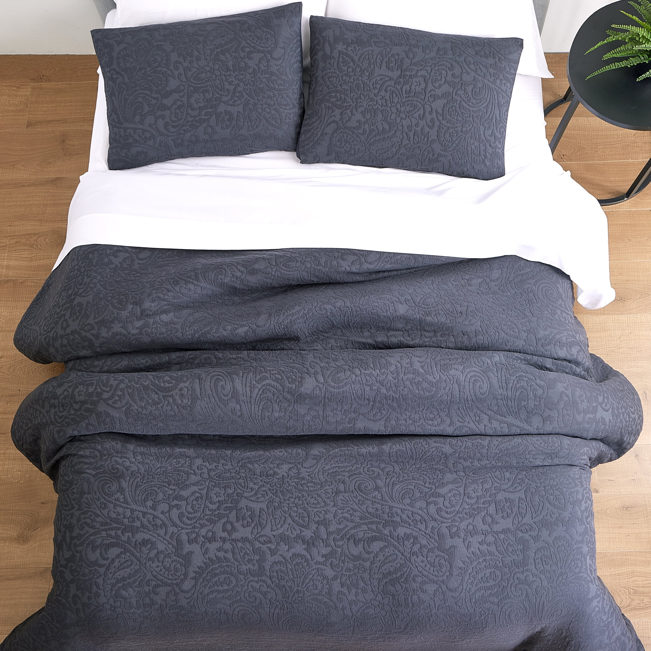Ensemble de couette Better Homes & Gardens Paisley Matelassé, 3 pièces, gris, très grand lit, tous âges