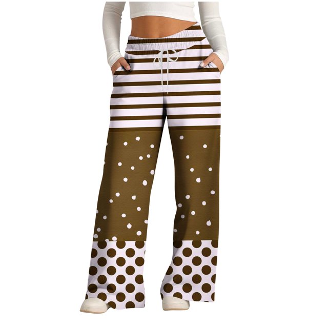 Pants for Women, Womens Fashionable Striped Printed Drawstring Wide Leg Pants