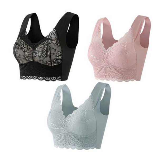 Yuyuzo 3PC Plus Size Bras for Women Wireless Push up Bras Lace Floral Full Coverage Wide Strap T-Shirt Bras