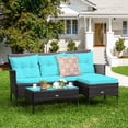 thumbnail image 1 of Costway 3PCS Patio Rattan Furniture Set 3-Seat Sofa Cushioned Table Turqouise, 1 of 1