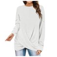 thumbnail image 1 of Besolor 2024 Chemise à Manches Longues pour Femmes, Tunique Décontractée de Printemps et d'Automne, Haut Croisé Froncé à l'Avant, Blouse à Col Ras du Cou, T-Shirts, 1 of 5