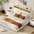 thumbnail image 1 of YUSAZENS King Size Bed Frame, Button Tufted Upholstered Headboard Platform Bed with Charging Station and Bookcase, Easy Assembly Bed Frame With Light, Noise-free, Stable, No Box Spring Needed, 1 of 8