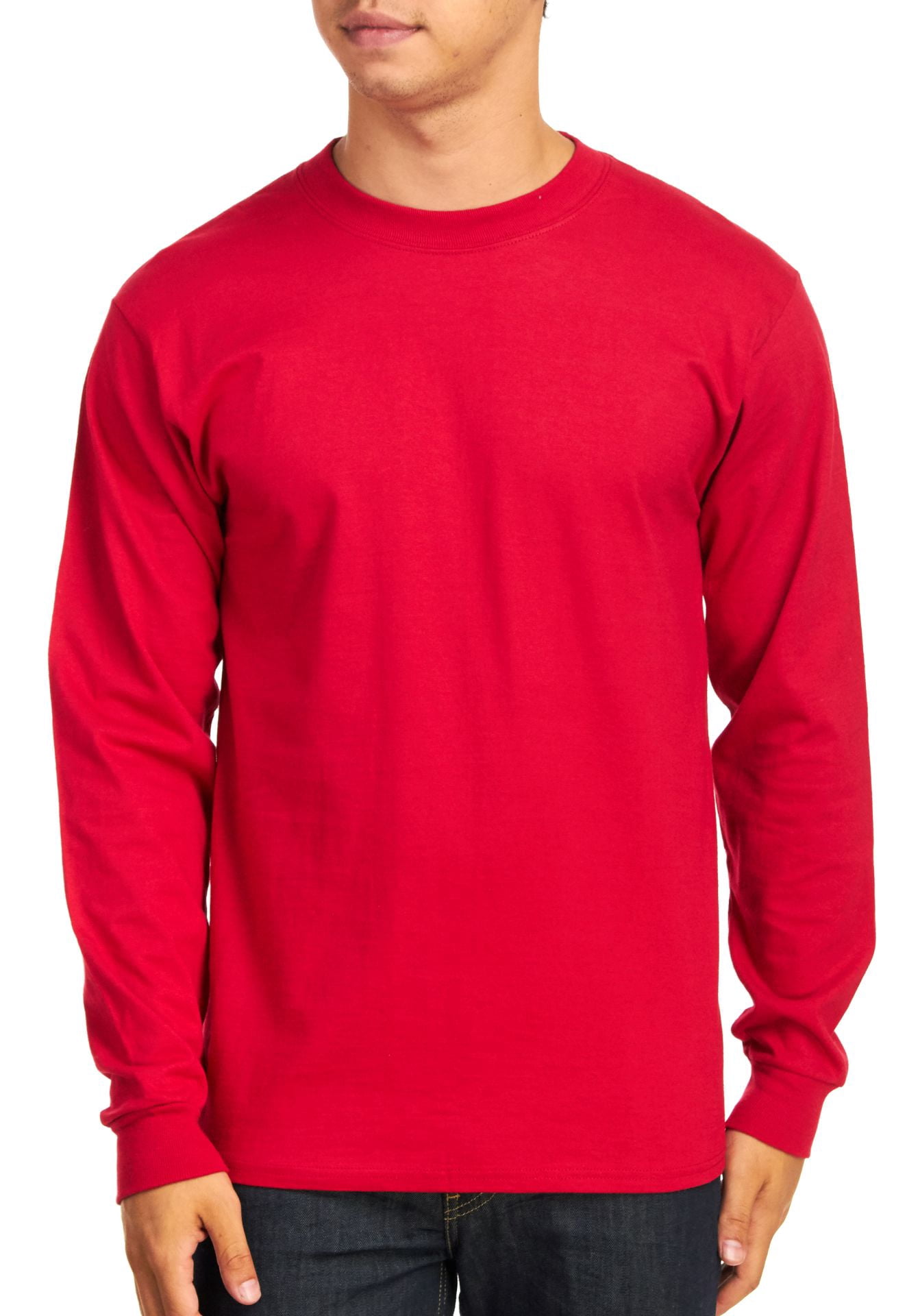 Hanes Men's Long Sleeve Beefy-T T-Shirts, Deep Red, Medium
