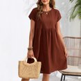 thumbnail image 5 of Yuyuzo Robes d'Été pour Femmes 2025 Coton Lin Manches Courtes Plissées Robe Midi Décontractée T-Shirt Fluide Robe d'Été, 5 of 5
