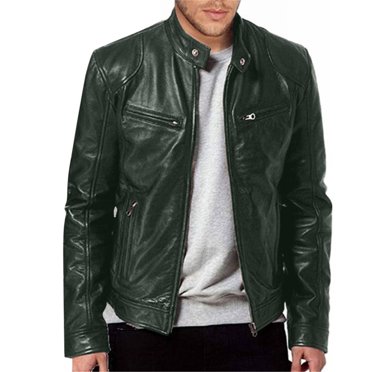 JUNWELL Men Clearance  Leather Jackets for Men Men Vintage Cool Jacket Leather Long Sleeve Winter Stand Collar Club Coat Fashion Men‘s Leather Jackets Casual Tops