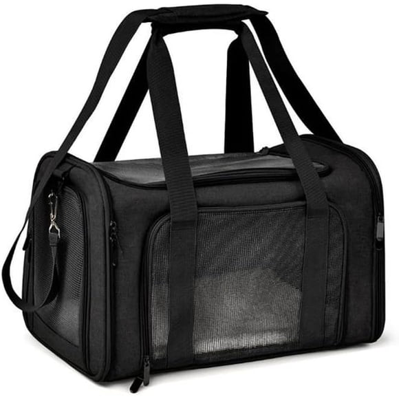 LAICAIW Grand Sac de Transport pour Chats et Chiens, Coussin Amovible Pliable pour Voyage et Transport d'Animaux, avec Coussin et Bretelles, Sûr et Durable (L (Lot de 1), Noir)