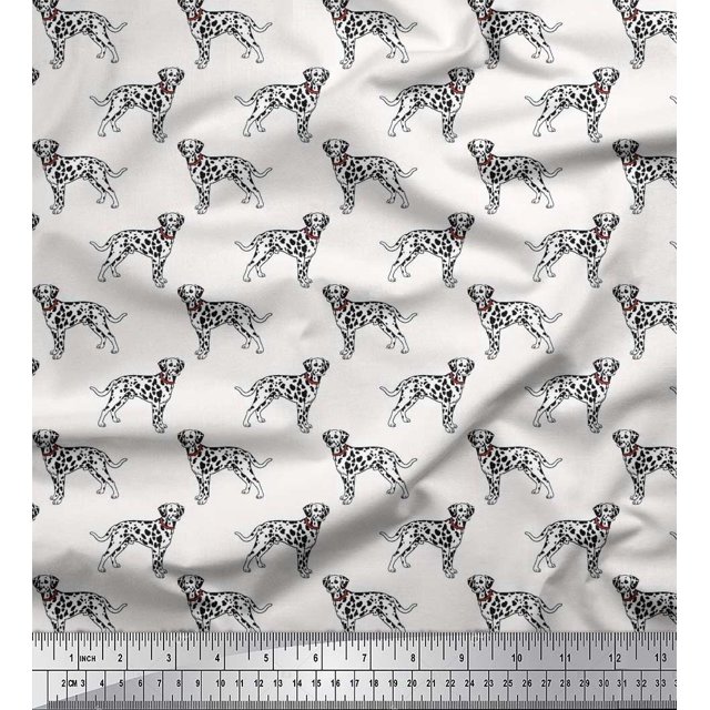 Soimoi Polyester Crepe Fabric Dalmatian Dog Decor Fabric Printed Yard 52 Inch Wide