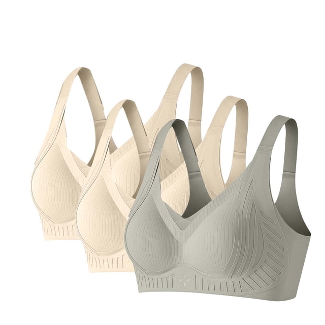 Amzcrzy 3PC Womens Bras Comfortable Supportive Lift Push up Bra Trendy Solid Color Ribbed Seamless T Shirt Bra 2XL