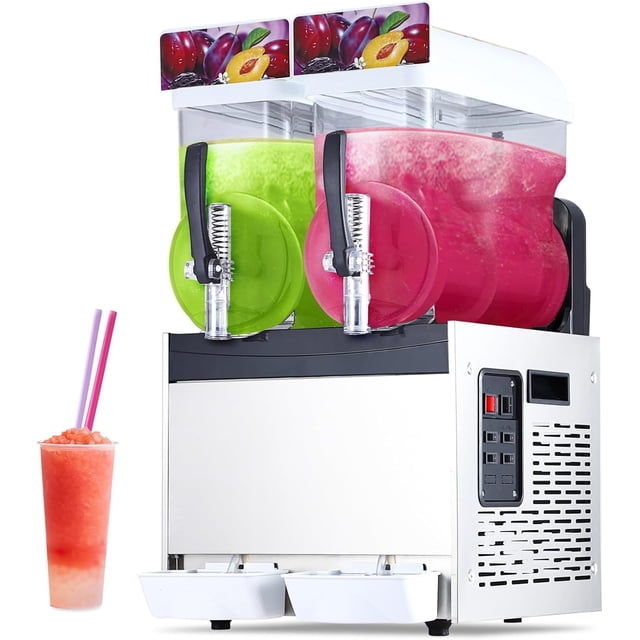 3L x 2 Tank Commercial Slushy Machine - Frozen Beverage Maker with Automatic Cleaning for Cafe Restaurant and Home Use