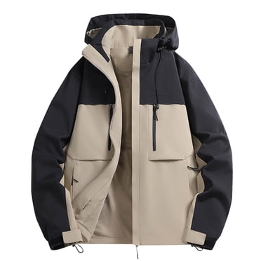 Pisexur Veste Coupe-Vent Homme Mode Décontractée Couleur Unie Poches Veste à Fermeture Éclair Manches Longues à Capuche Manteau Décontracté Manteau de Randonnée Homme Imperméable Manteau Homme
