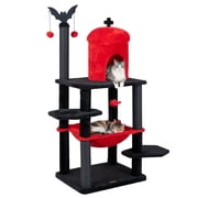 Gymax Gothic Cat Tree for Indoor Cats 51'' Spooky Cat Tower w/Castle House Hammock Red & Black