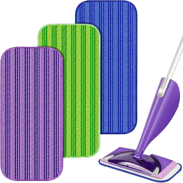 QUTETN 3 Pack Reusable Mop Pads Compatible with Swiffer Wet Jet Wet Jet Pads Refills for Swiffer Mop Washable Mop Refill Pads Wet Pads for Floor Cleaning Wet Dry Use for Any Floor Types
