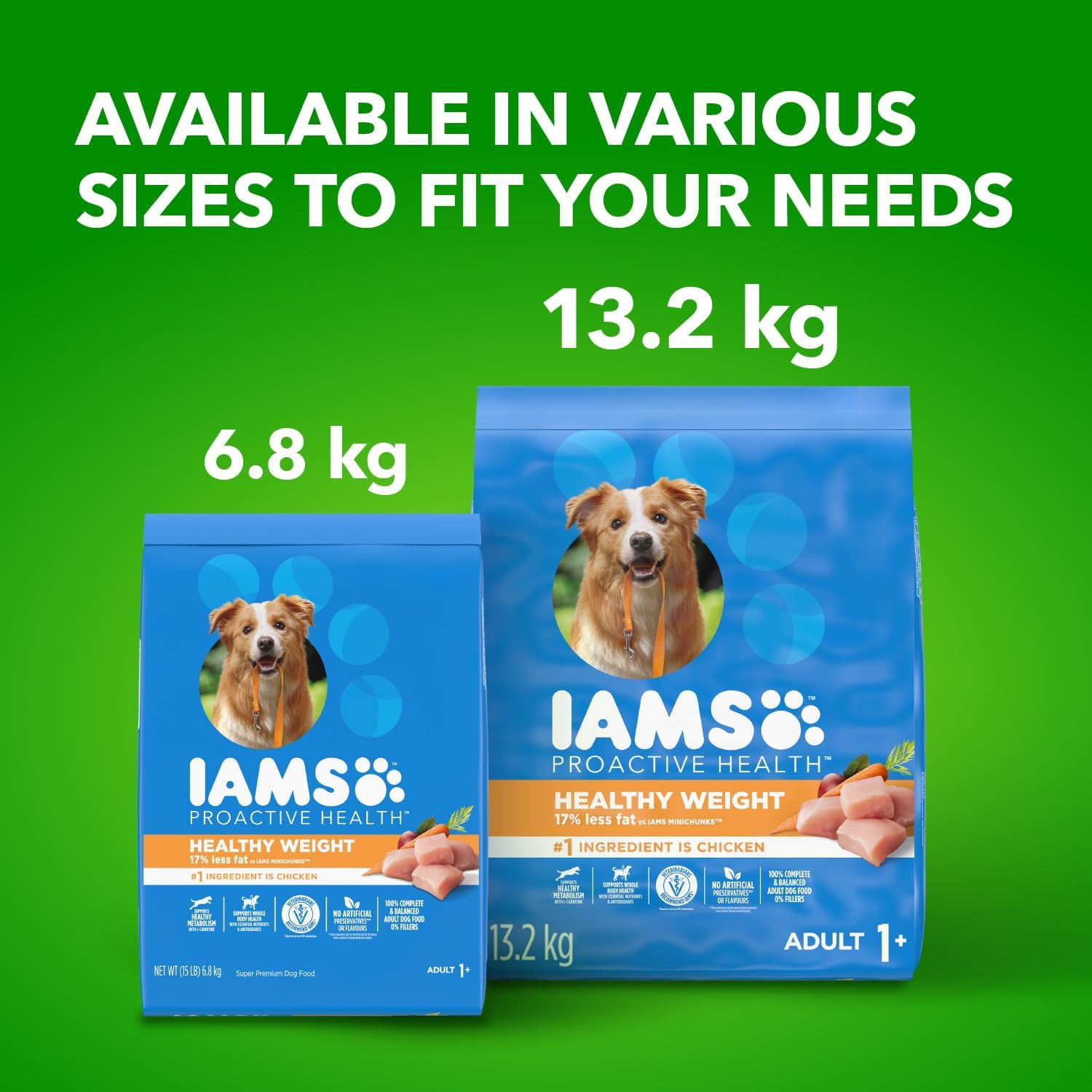 Iams Nourriture Sèche pour Chiens Adultes Contrôle du Poids Santé avec du Vrai Poulet 13.2kg
