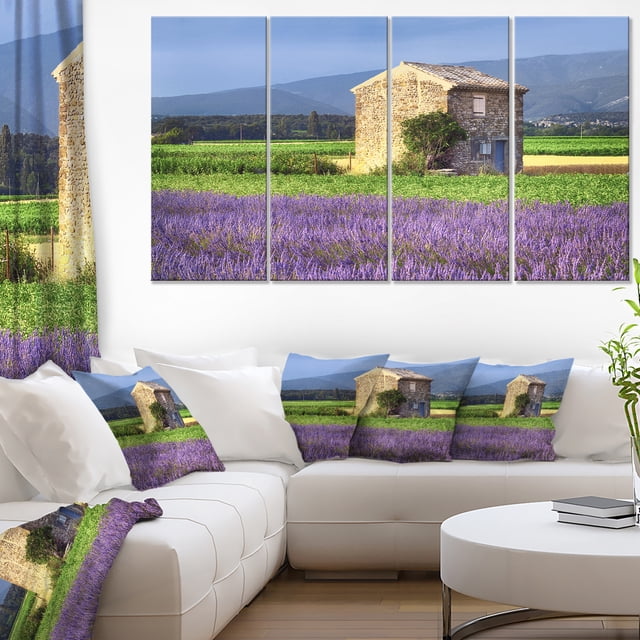 House in the Lavender Field - Landscape Canvas Wall Art