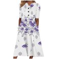 thumbnail image 2 of Babysbule Liquidation Robes d'Été pour Femmes, Mode Femmes Décontractée Ample Imprimé Papillon Col en V Manches Mi-Longues Boutons Poches Robe Longue, 2 of 5