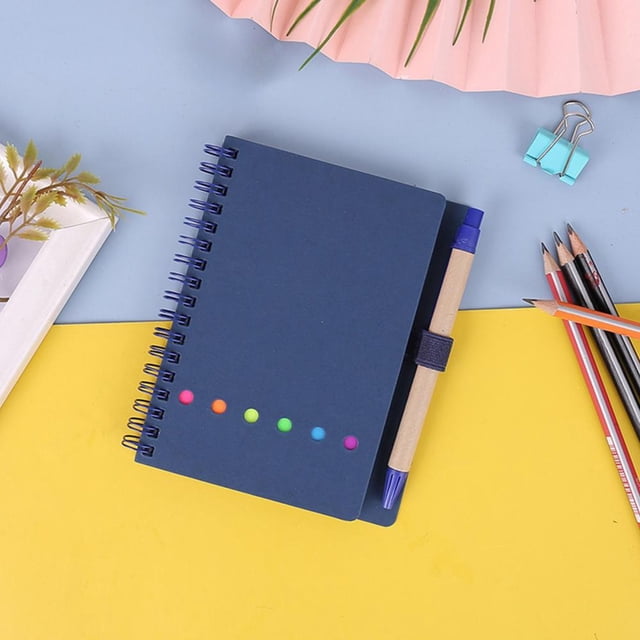 A5 Spiral Bound Notebook with 8mm Grid Pages and Kraft Paper Cover, Includes Stickers, Index Tabs and Pen for Organized Note Taking