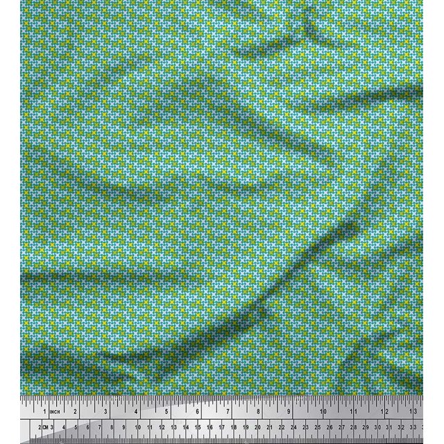 Soimoi Polyester Crepe Fabric Diamond & Cross Sign Shirting Printed Fabric 1 Yard 42 Inch Wide