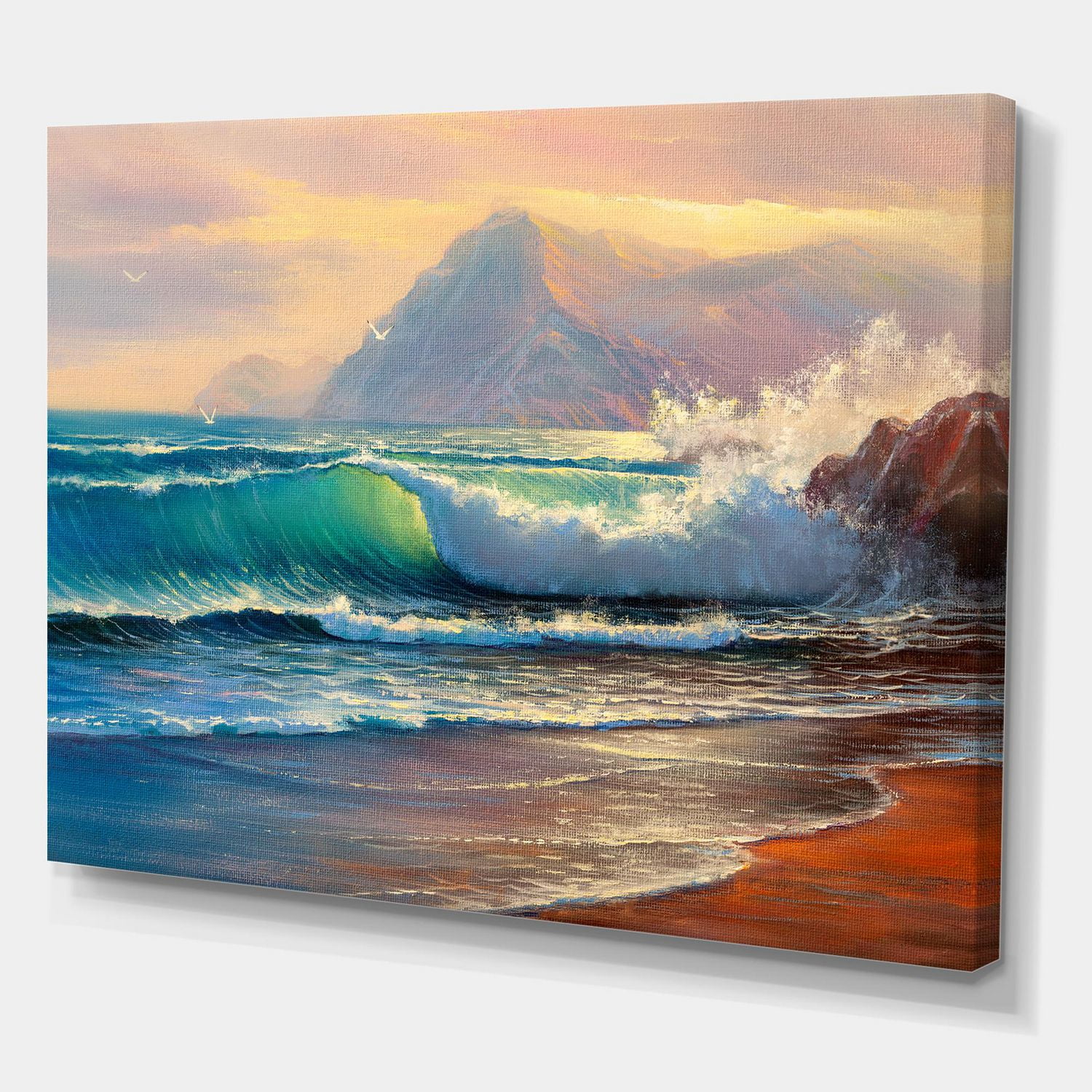 Designart Lumière du soleil du matin sur les vagues de la mer III Art mural sur toile