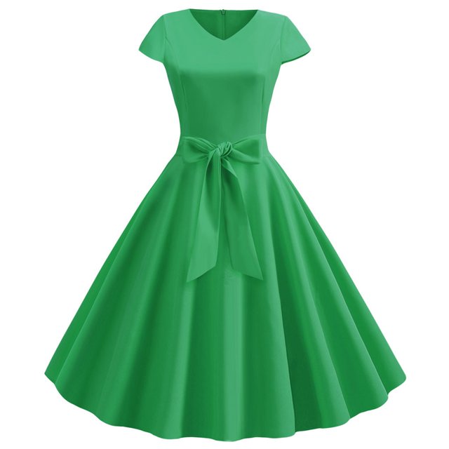 EGNMCR Robes d'Été Femmes Tendance 2024 Femmes Vintage Manches Courtes 50s Ménagère Décontractée Soirée Fête Bal Robe