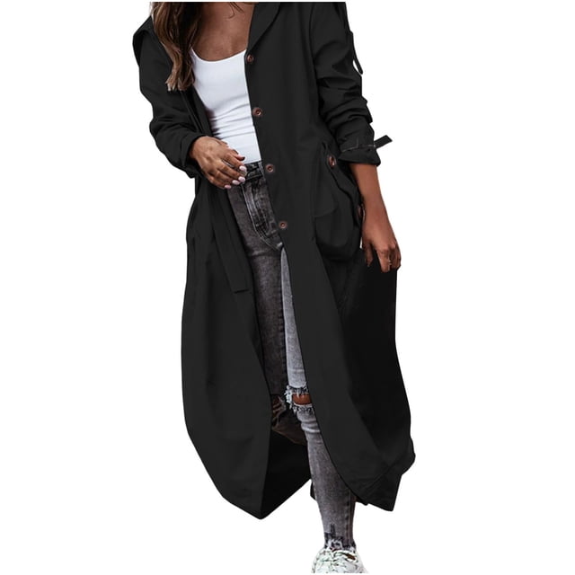 CEHVOM Women's Color Casual Large Lapel Mid Length Trench Coat Clearance