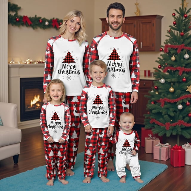 Curenmufel Pyjamas de Noël Assortis pour la Famille Ensembles Assortis Pyjamas de Noël Assortis pour la Famille Pyjamas de Noël Assortis pour Toute la Famille (Rouge, 3-6 Mois)