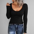 thumbnail image 2 of Women Long Sleeve Scoop Neck Ribbed Shirt - Fitted Knit Basic T-Shirts with Lightweight Breathable Fabric, 2 of 6