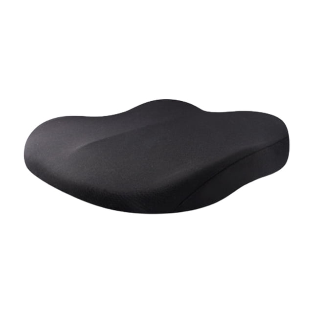 Car Wedge Seat Cushion for Car Seat Driver/Passenger designed in a wedge shape with a front low and rear high profile to improve vision and posture. Made of black memory foam for hip pain relief, featuring a non-slip rubber bottom and invisible zipper for easy cleaning. Compact and lightweight, suitable for cars and office chairs.