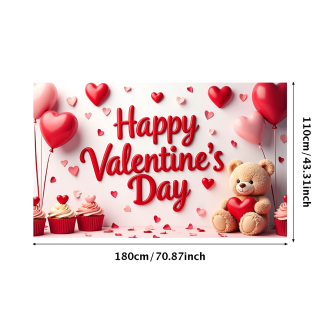 Valentine's Day Party Decoration Banner Heart Design Backdrop Event Photo Props Love Celebration Romance Gift Box Background