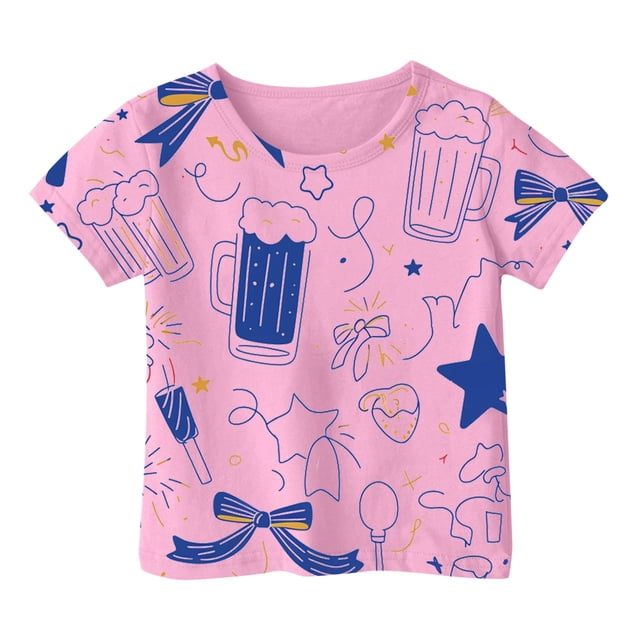Toddler Child Girls Summer T Shirts Soft Graphic Printed Short Sleeve Basic Tees Ruffle Crewneck Home Wear Tops size 1-2T