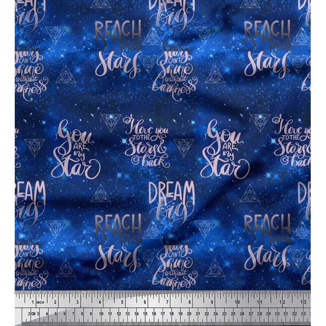 Soimoi Poly Georgette Fabric Text & Sacred Geometry Galaxy Print Fabric by Yard 52 Inch Wide