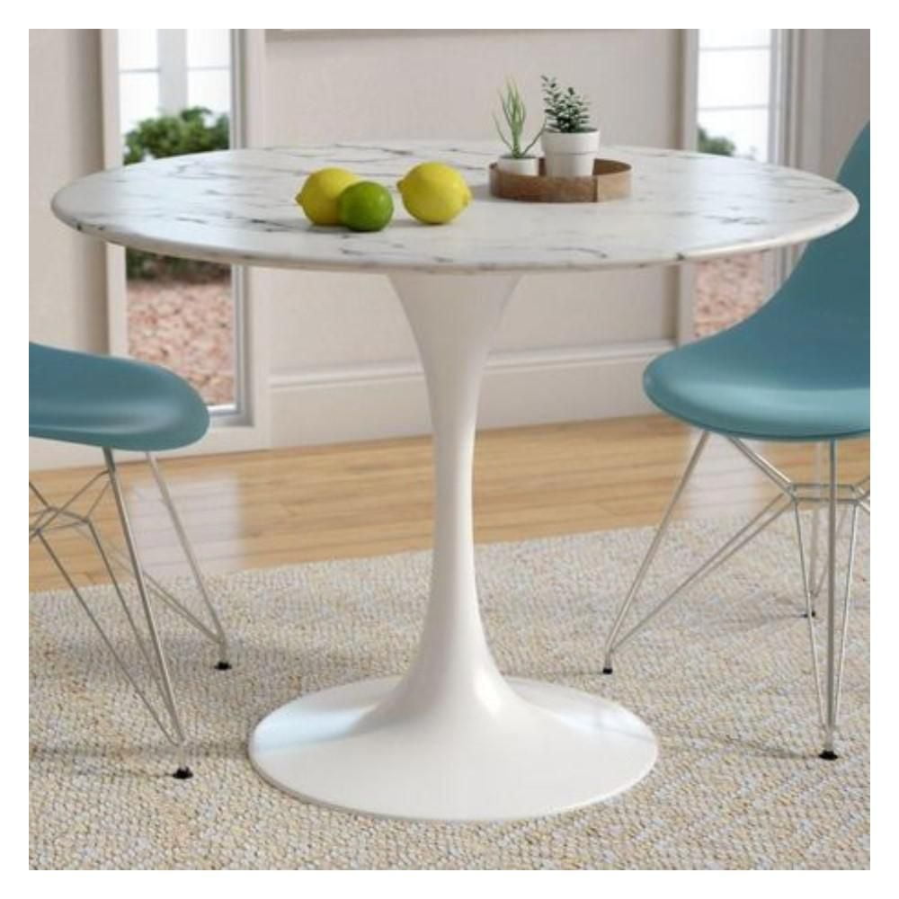 Table de salle à manger en marbre blanc Brenleigh 36"