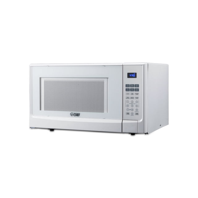 Commercial Chef 1.4 Cu. Ft. Countertop Microwave Oven, Touch Controls with Digital Display, 1100W, Push Button Door, CHM14110W6C, White