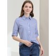 thumbnail image 3 of INSPIRE CHIC Chemises à Col à Revers pour Femmes, Boutonnées, Manches Longues Retroussables, Bleu, TG, 3 of 6