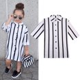 thumbnail image 3 of Robe Rayée pour Tout-Petites Filles Enfant Décontractée à Manches Longues avec Boutons Robe Chemise Vêtements, 3 of 5