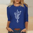 thumbnail image 2 of HKEJIAOI Chandail à Col Rond pour Femmes, Manches 3/4, T-Shirts Graphiques Mignons avec Fleurs, Haut d'Été Décontracté, A-Bleu G, 2 of 4