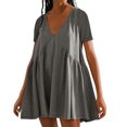 thumbnail image 1 of QIPOPIQ Robe d'Été 2024 pour Femmes à Manches Courtes, Robe Tunique à Col en V, Robe Décontractée Ample et Fluide, Robe Trapèze Droite, Mini-Robe en Liquidation, 1 of 5
