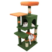 Costway 44” Tall Multi-level Cat Tree, Modern Cat Tower with 2-Entrance Large Cat Condo Green Orange