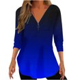 thumbnail image 1 of Penkiiy Chemises Demi-Fermeture Éclair pour Femmes Dégradé Imprimé Col en V Tunique Manches 3/4 Roulable Décontracté Tendance TG Bleu, 1 of 5