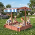 thumbnail image 2 of Outsunny Wooden Sandbox with Cover, Adjustable Canopy, Dark Brown, 2 of 10