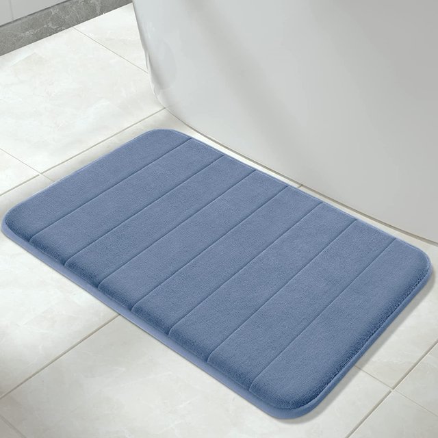 ORUYROP Memory Foam Bath Mat Large Size, 31.5 x 19.8 Inches,Soft and Comfortable, Super Water Absorption, Non-Slip, Thick, Machine Wash, Easier to Dry for Bathroom Floor Rug, Denim Blue