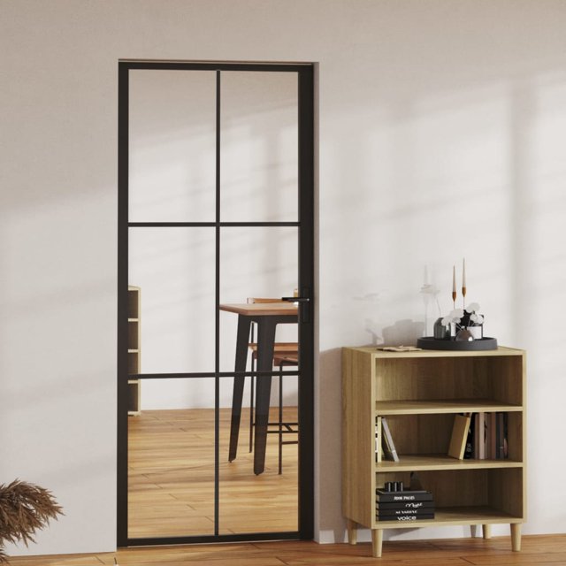 vidaXL Porte Intérieure ESG Verre et Aluminium 83x201,5 cm Noir