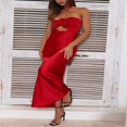 thumbnail image 2 of Women‘s Satin Tube Dress Solid Color Flower Gown with Scarf, 2 of 9