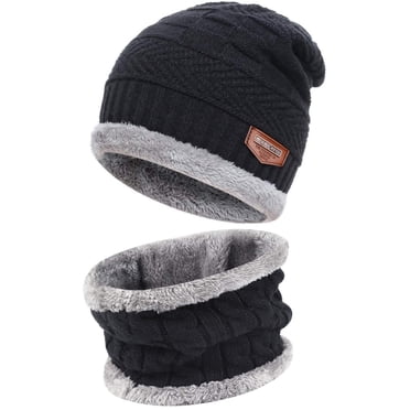 FZ FANTASTIC ZONE Men Women Winter Beanie Hat Scarf Set Warm Knit Hat Thick Fleece Lined Winter Cap Neck Warmer,Blue