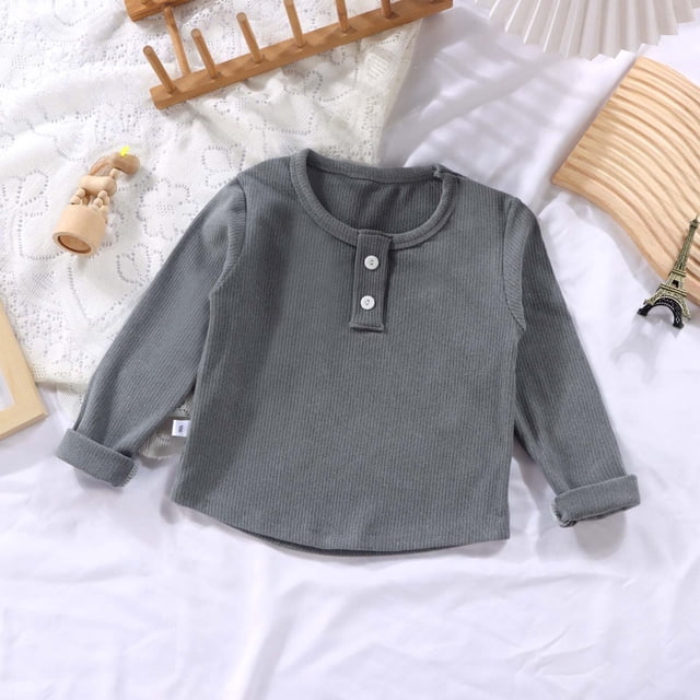 RXIRUCGD Round-neck Ribbed Velvet Bottoming Shirt For Kids( Gray, Size:1-2 Years )